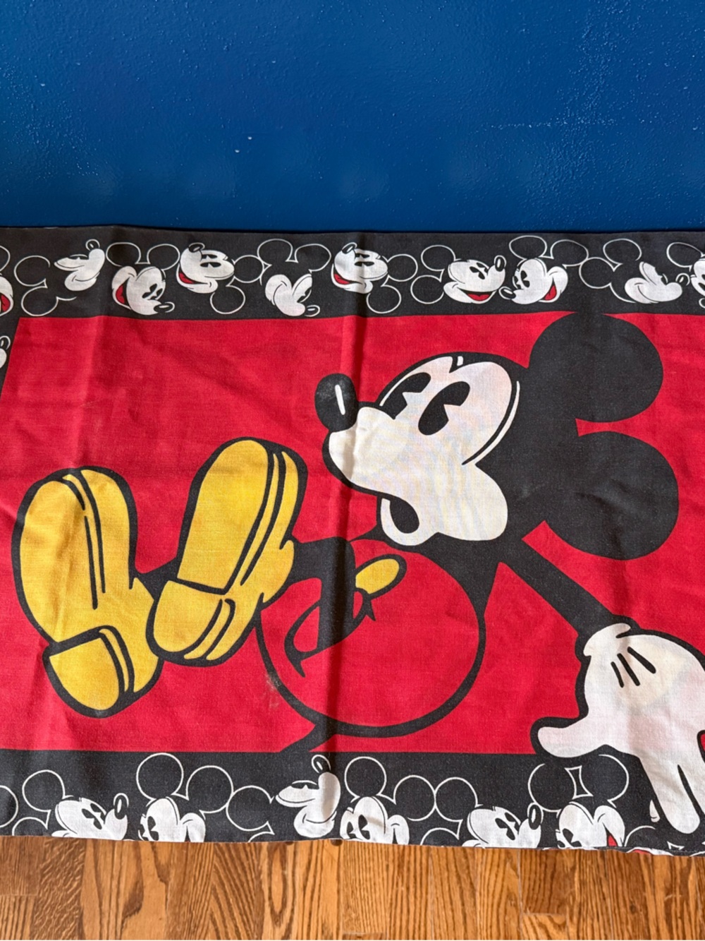 Vintage Disney Mickey Mouse Single Queen Pillowcase Double Sided 19"x32"